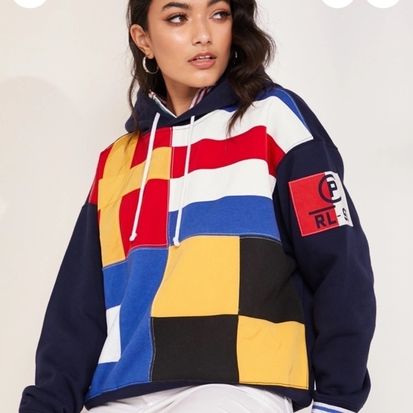 Polo Ralph Lauren SIGNAL FLAG Crop Fleece Hoodie sz. Small - Picture 1 of 11